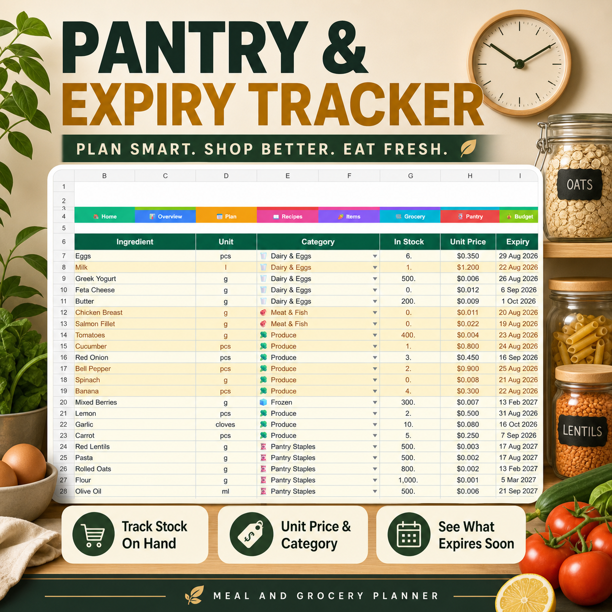 Meal & Grocery Planner Spreadsheet - Image 5