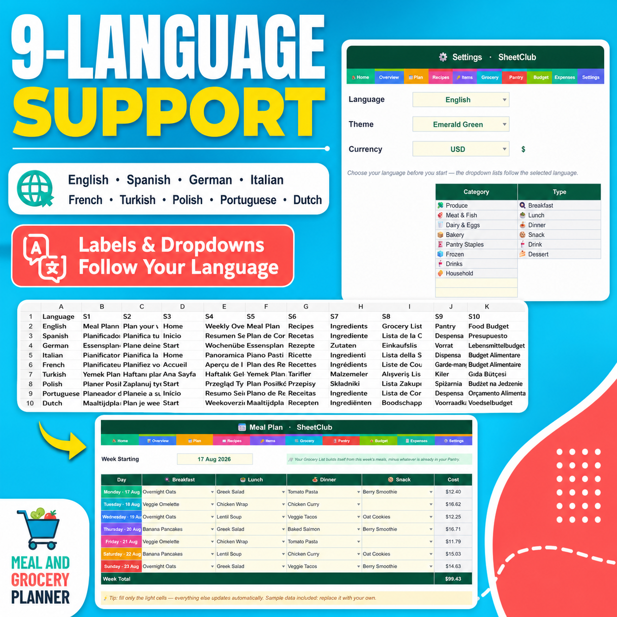 Meal & Grocery Planner Spreadsheet - Image 4