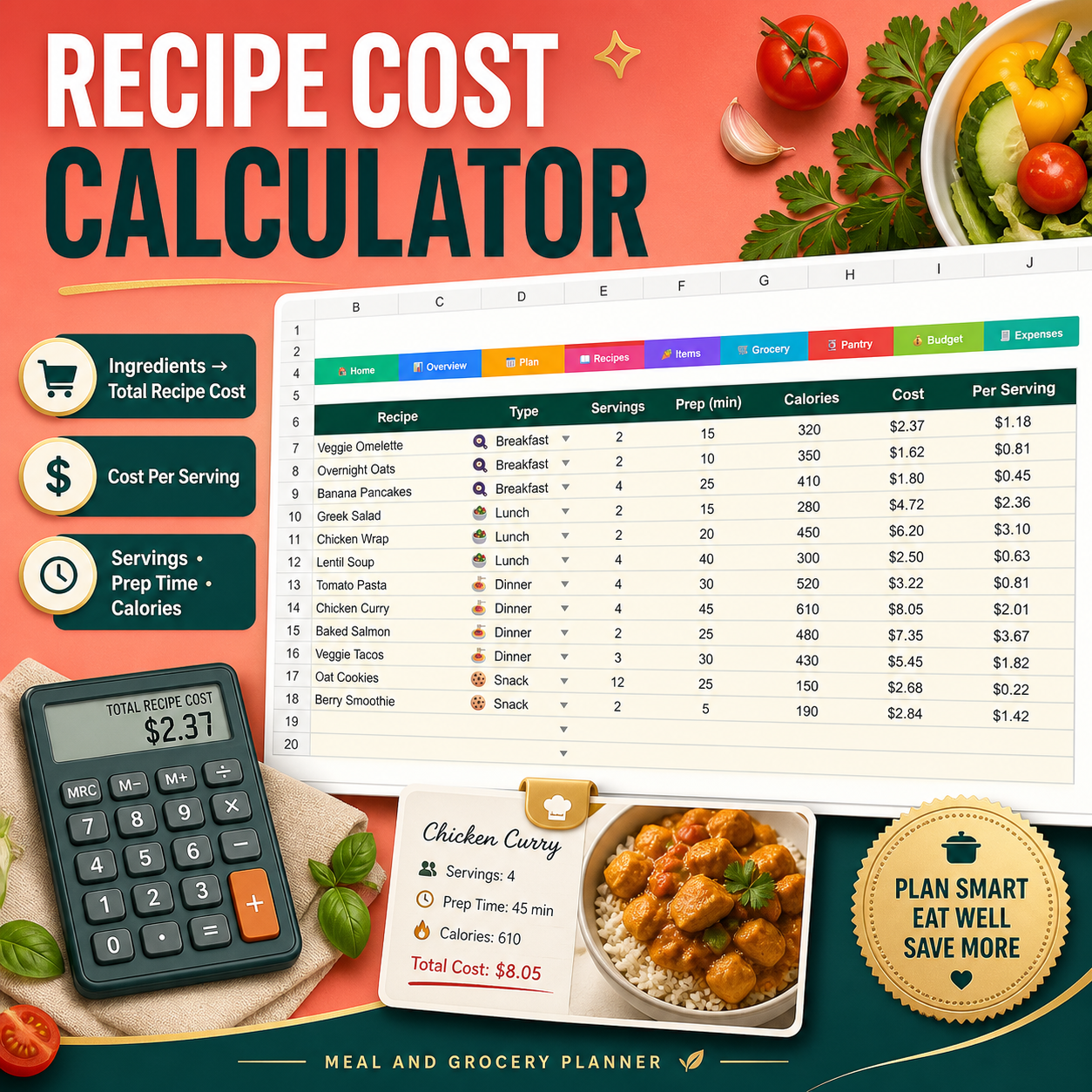 Meal & Grocery Planner Spreadsheet - Image 11
