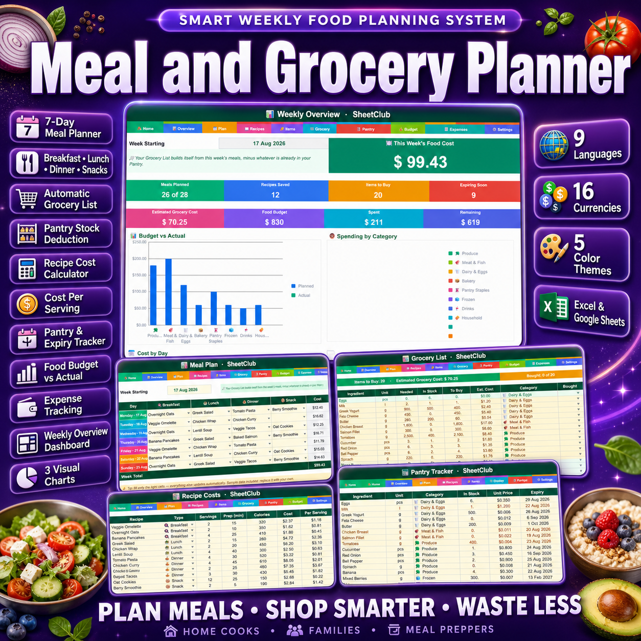 Meal & Grocery Planner Spreadsheet