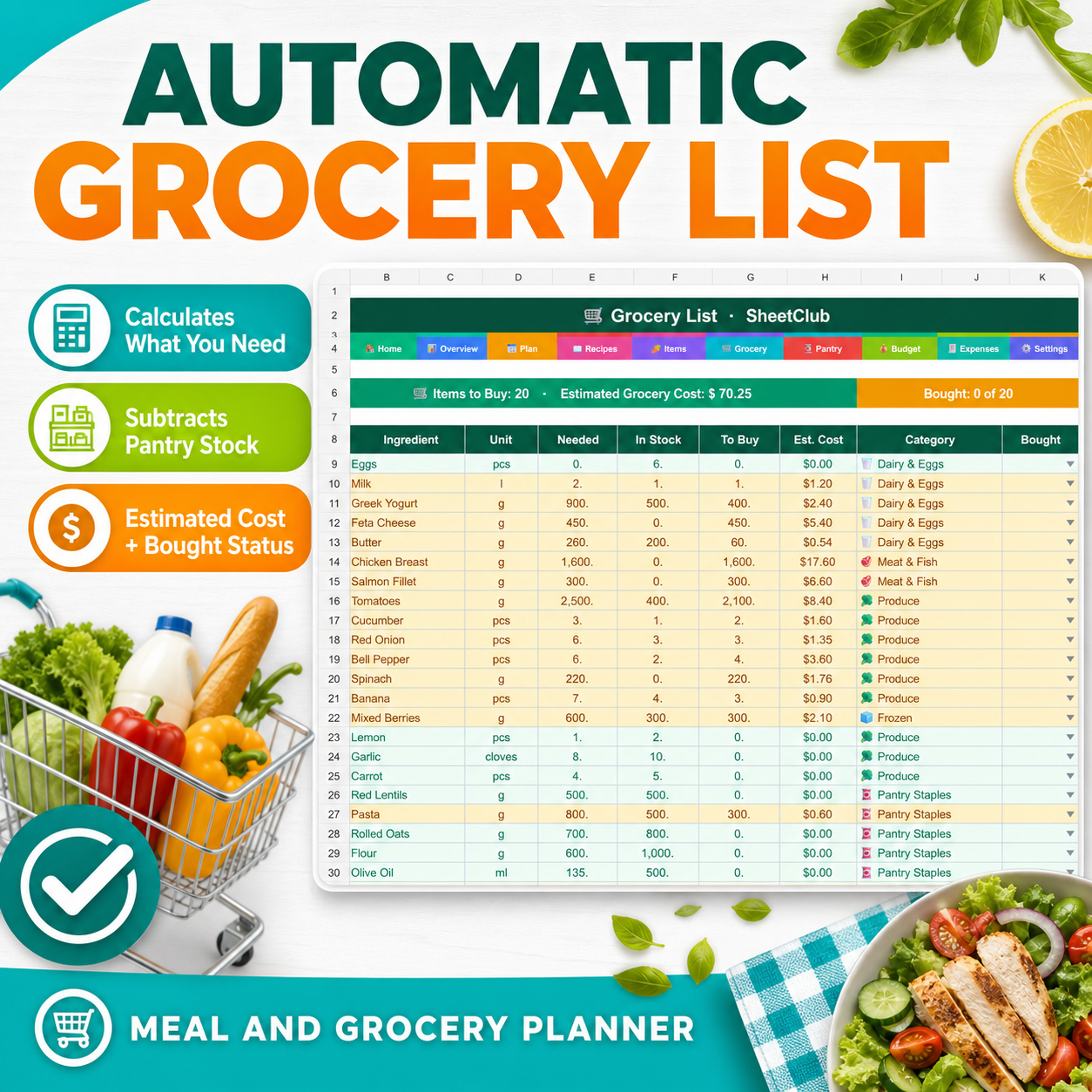 Meal & Grocery Planner Spreadsheet - Image 9