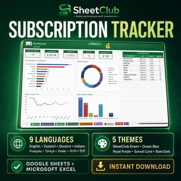 Subscription Tracker Spreadsheet